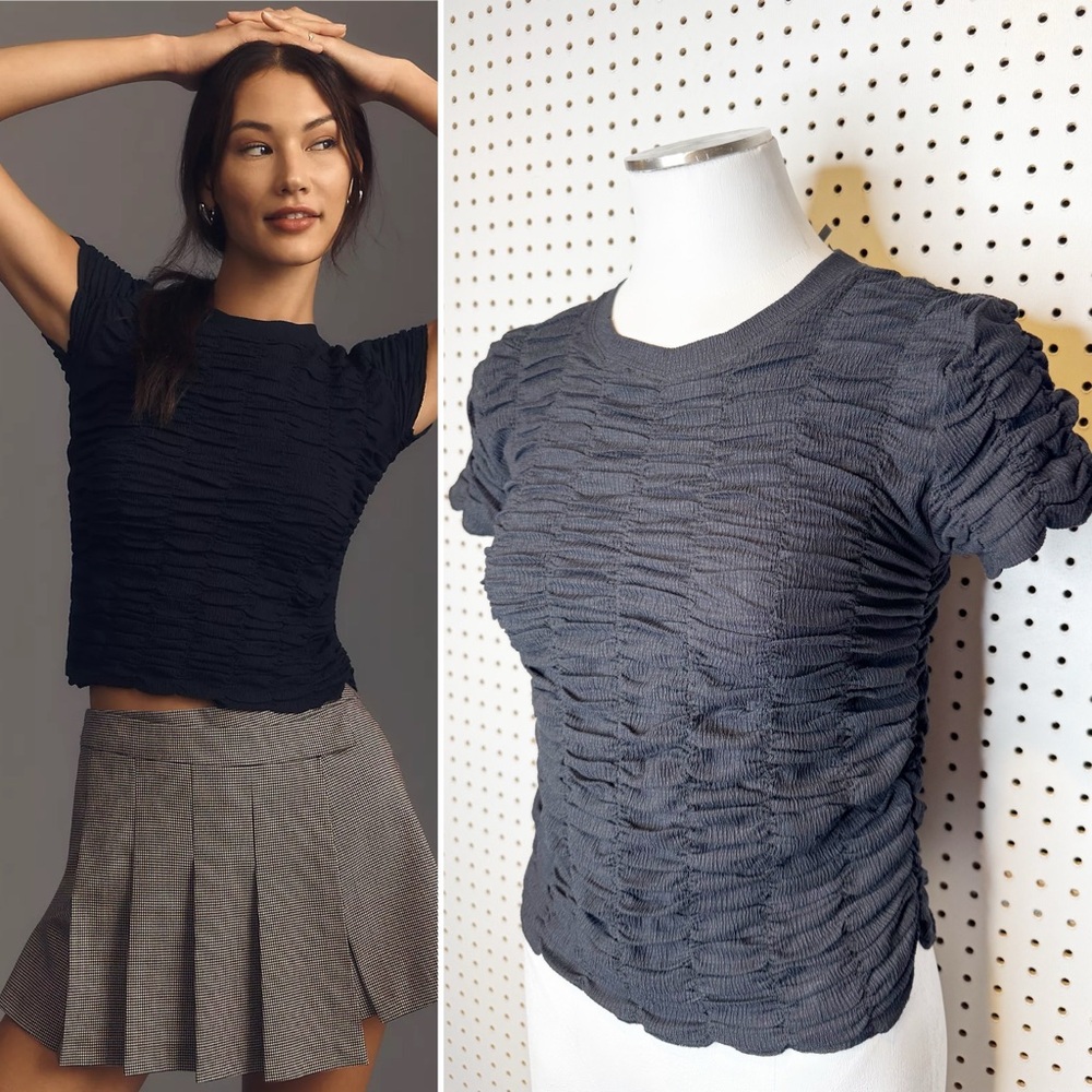 By Anthropologie | Ruched Baby‎ Tee in Black Sz. S